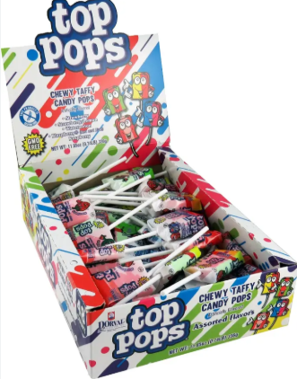 Dorval Top Pops Taffy Lollipops Assorted Flavors 48ct